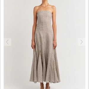 DISSH GAIA CHOCOLATE GEO STRAPLESS DRESS